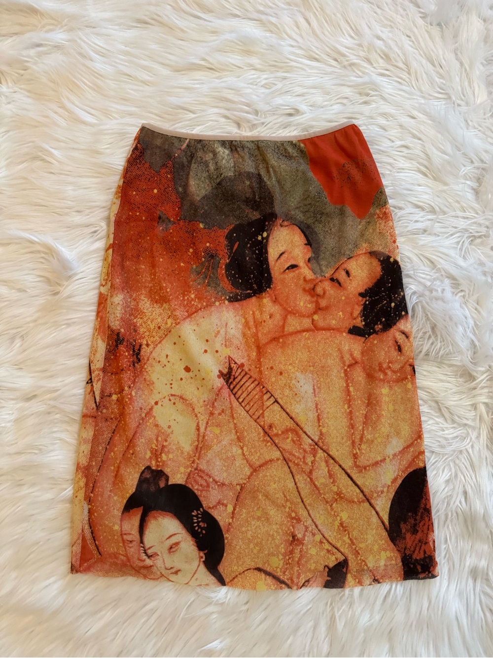 Vivienne Tam Buddha Lovers Skirt Mesh Nylon Vtg Multicolor Size 1 - Picture 4 of 4